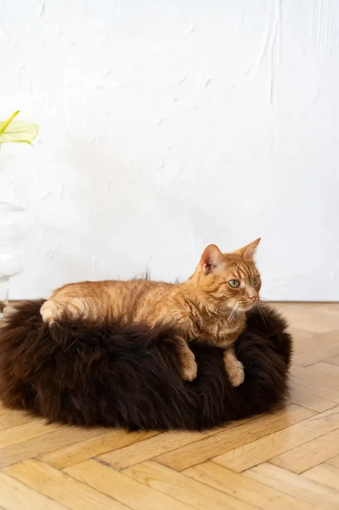 Lits - Lit Rond pour Animal en Peau de Mouton Naturelle - Marron - MELLOW CONCEPT STORE