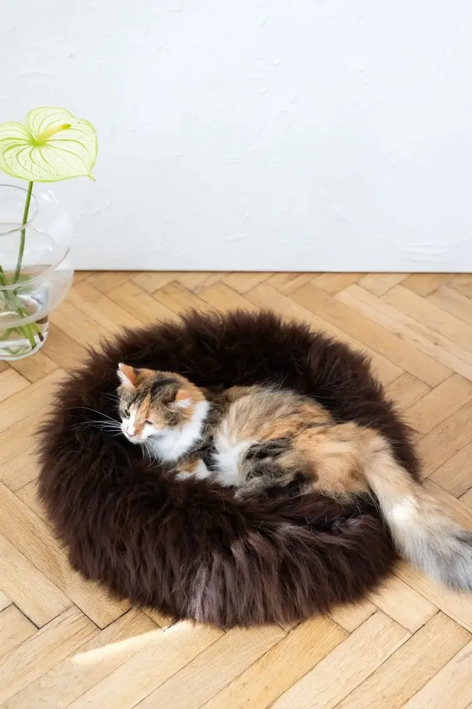Lits - Lit Rond pour Animal en Peau de Mouton Naturelle - Marron - MELLOW CONCEPT STORE
