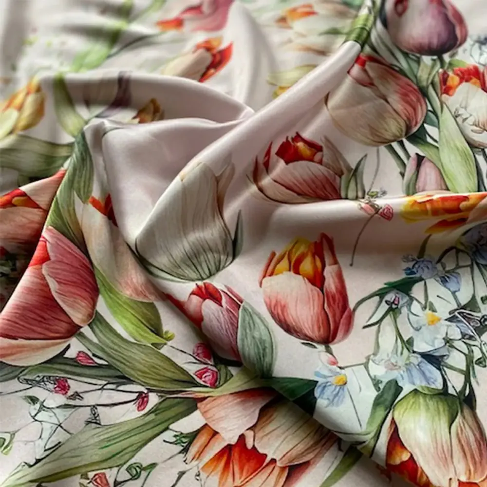 Scarves - Silk Scarf Tulips 90x90 CM - RALUFINEART
