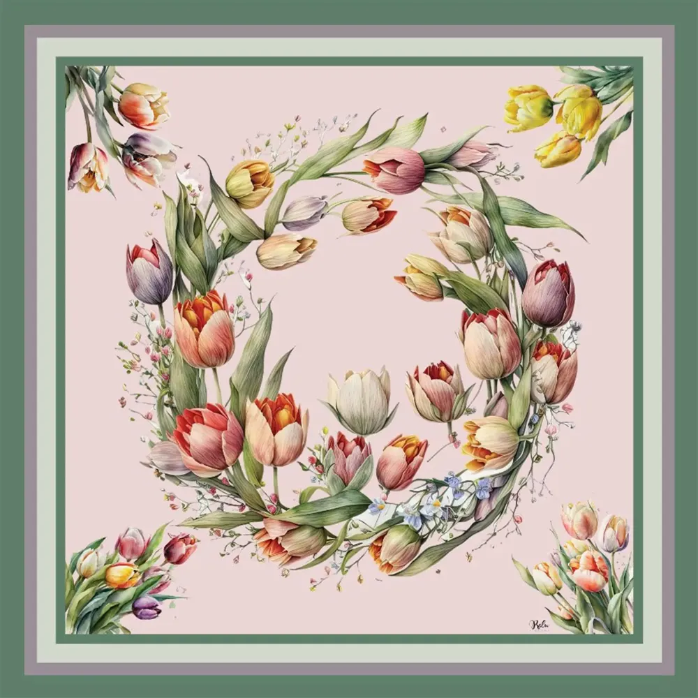 Scarves - Silk Scarf Tulips 90x90 CM - RALUFINEART
