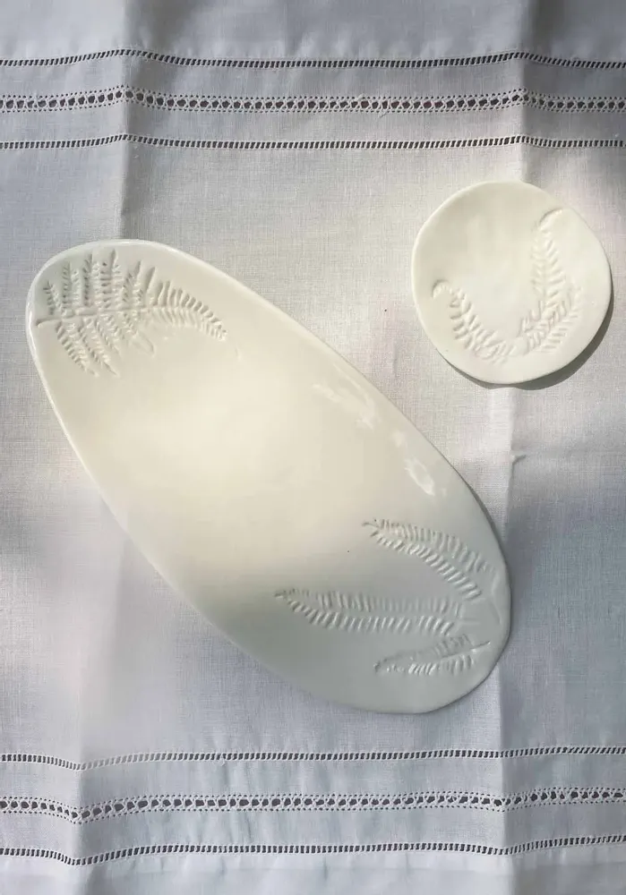 Everyday plates - Long porcelain dishes, unique pieces, French made - TOTEM NATURE