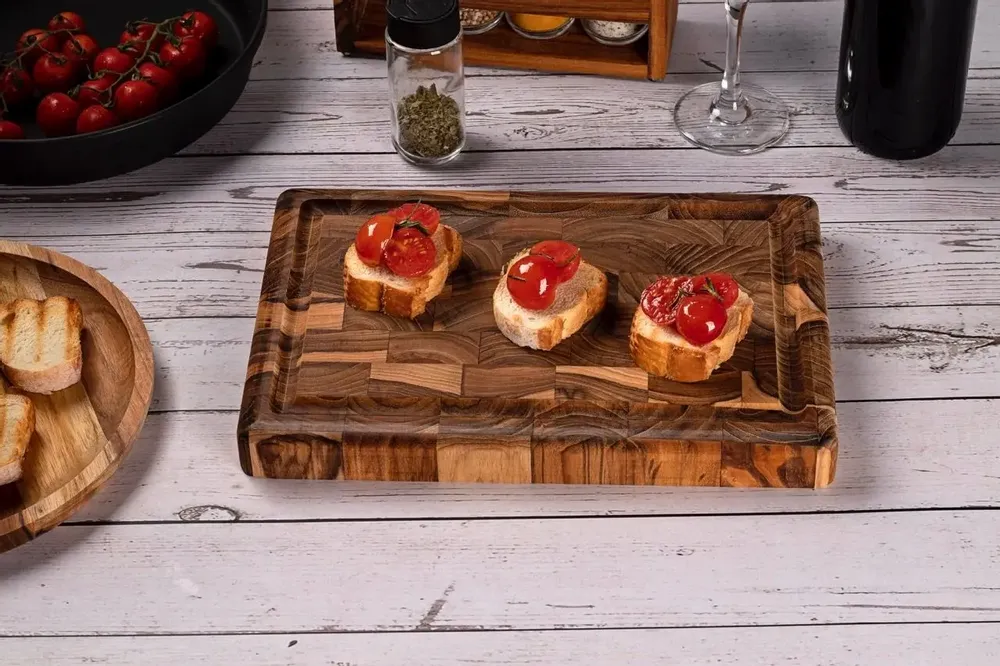 Kitchen utensils - End Grain Teak Wood Cutting Board 44cm x 29.5cm x 3.2cm - STOLF LTDA