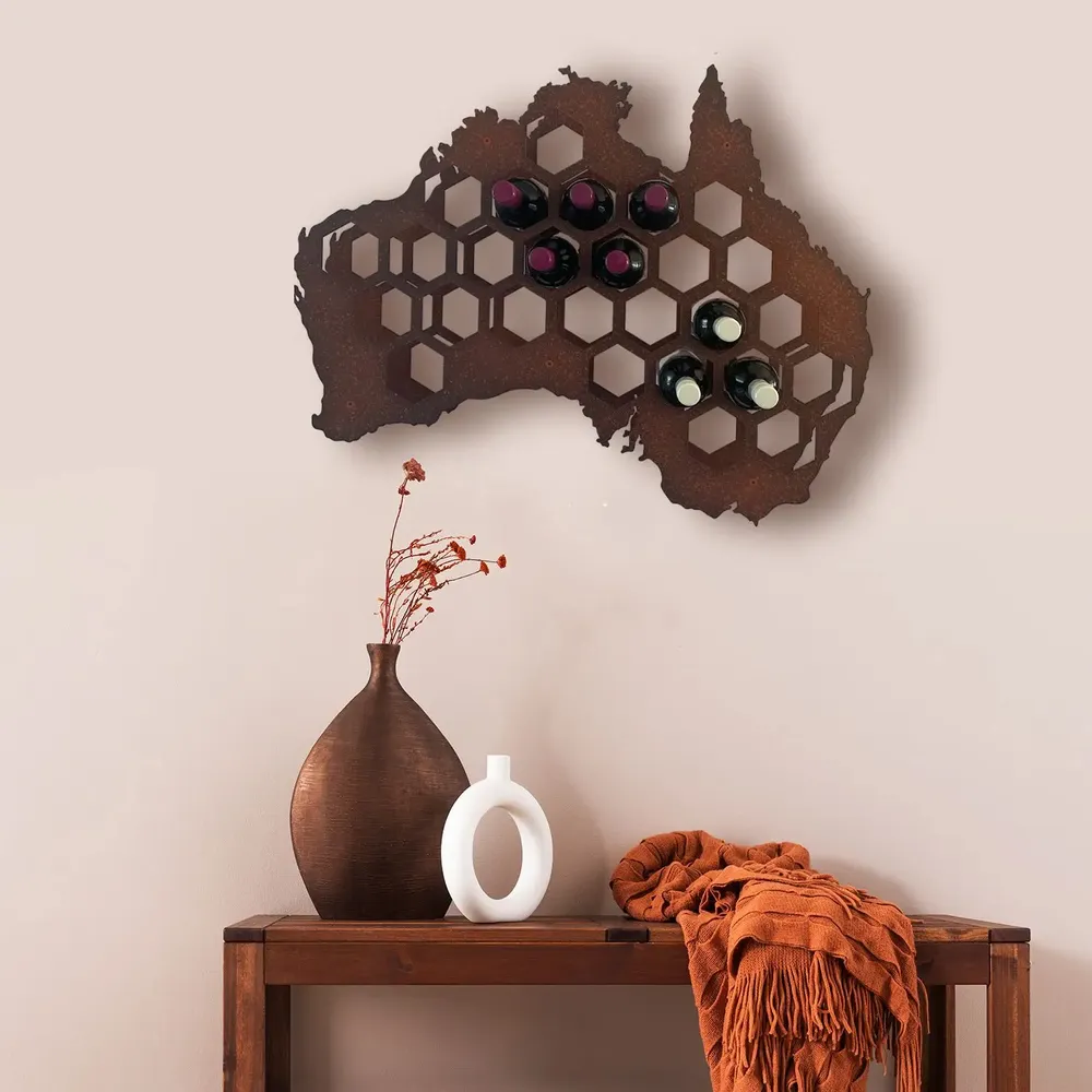 Tables pour hôtels - Cave à vin murale en acier – Silhouette Australie, 27 bouteilles - INCREDIBLE DESIGNS