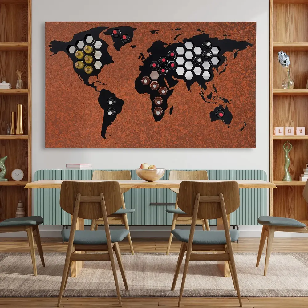 Services - Casier à vin en acier avec carte du monde - INCREDIBLE DESIGNS