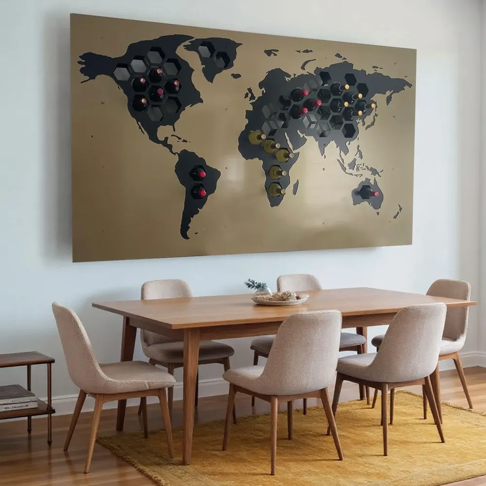 Services - Casier à vin en acier avec carte du monde - INCREDIBLE DESIGNS