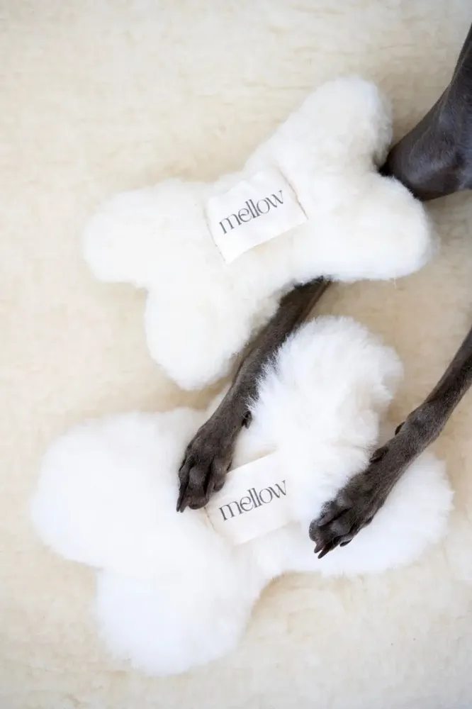 Decorative objects - Natural Sheepskin Dog Toy: Bone - White - MELLOW CONCEPT STORE