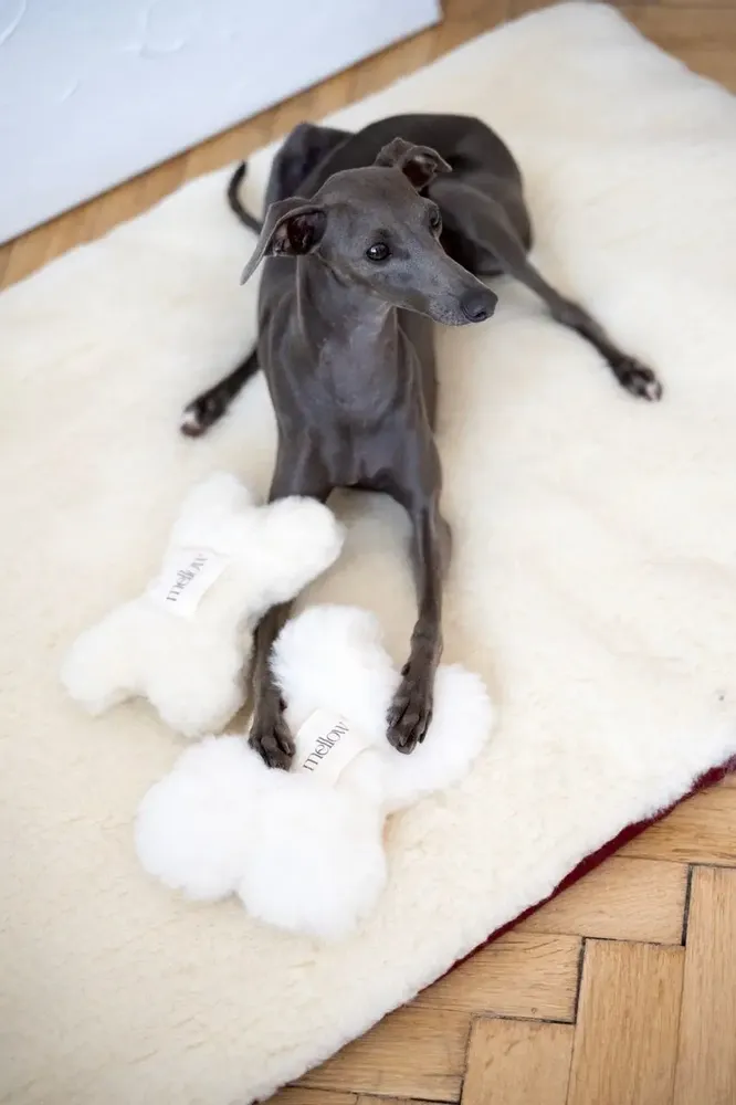 Decorative objects - Natural Sheepskin Dog Toy: Bone - White - MELLOW CONCEPT STORE