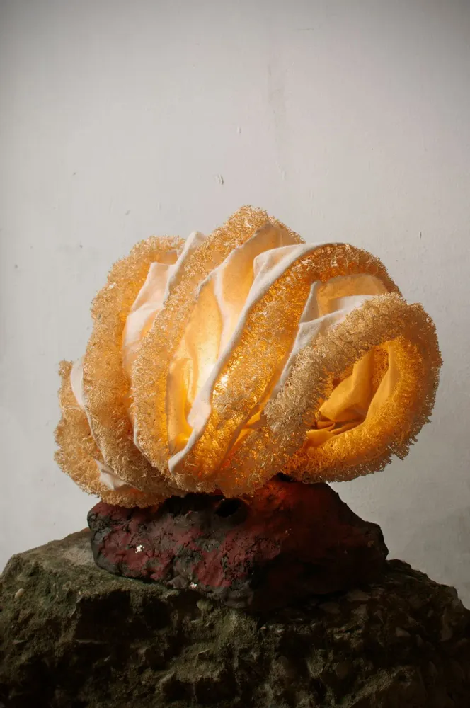 Table lamps - Coral Table lamp handmade by natural fiber and primitive pottery - SREPOKK