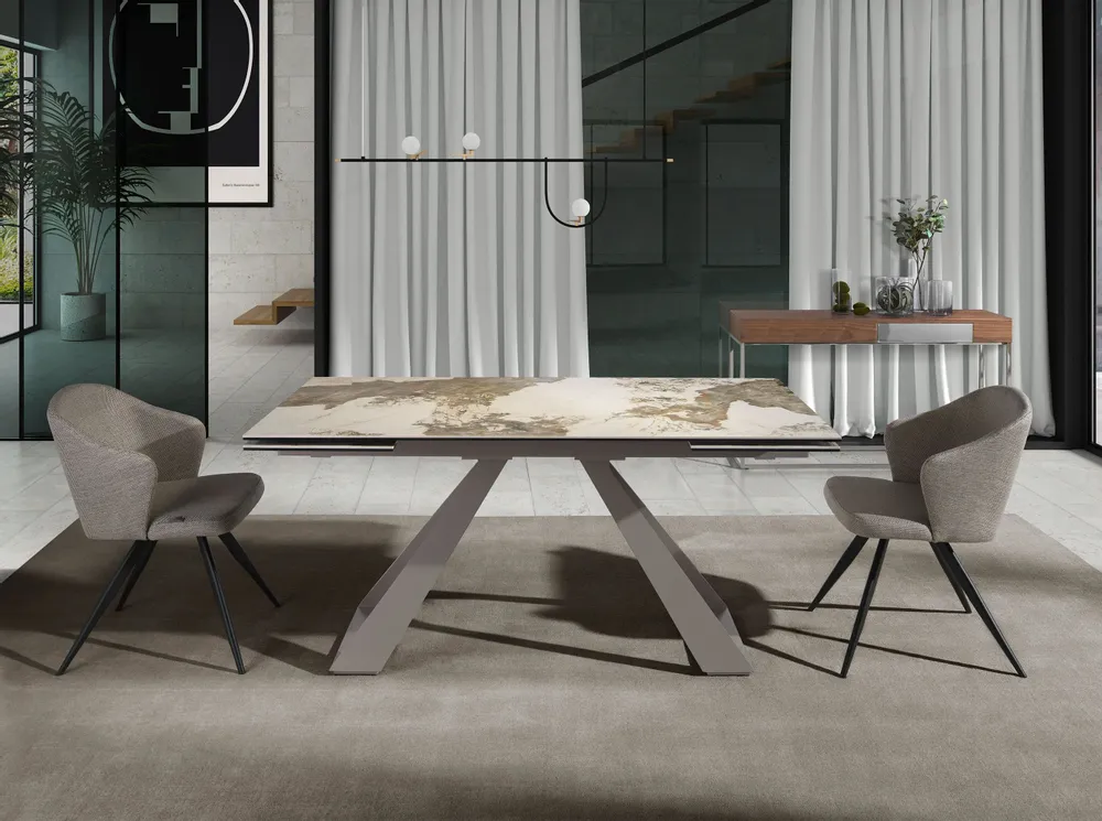 Dining Tables - Rectangular porcelain marble and steel extending dining table - ANGEL CERDÁ