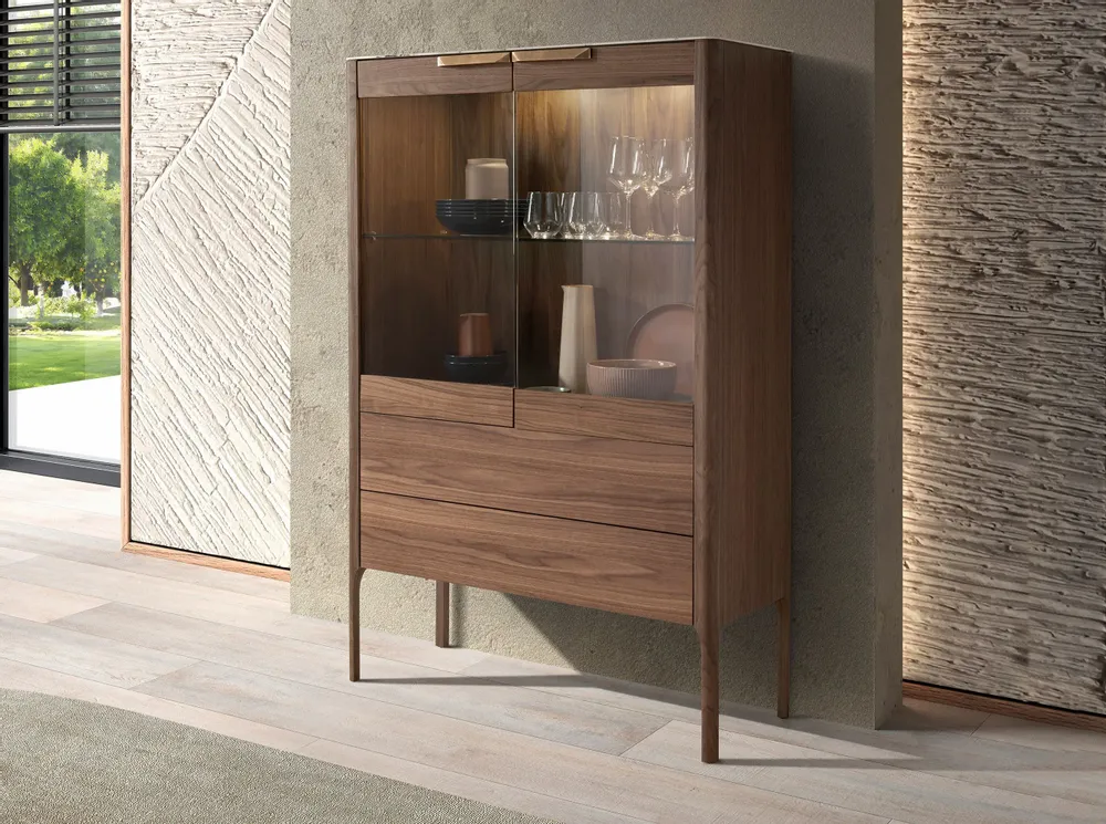 Sideboards - Walnut and fiberglass display cabinet with marble effect - ANGEL CERDÁ