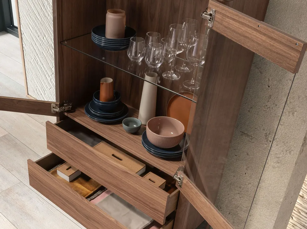Sideboards - Walnut and fiberglass display cabinet with marble effect - ANGEL CERDÁ