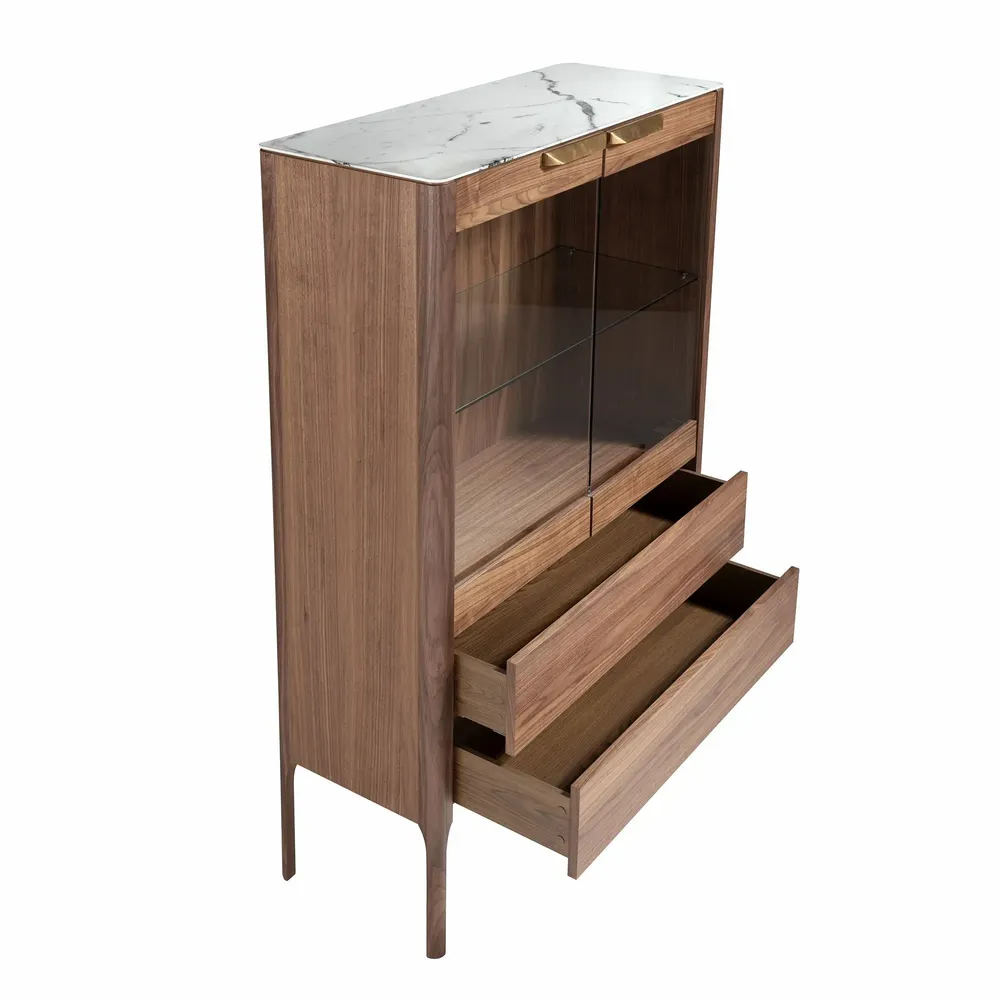 Sideboards - Walnut and fiberglass display cabinet with marble effect - ANGEL CERDÁ