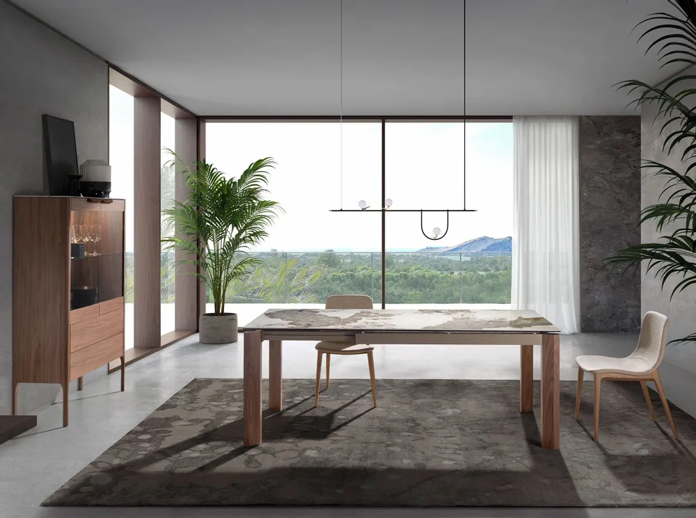 Sideboards - Walnut and fiberglass display cabinet with marble effect - ANGEL CERDÁ