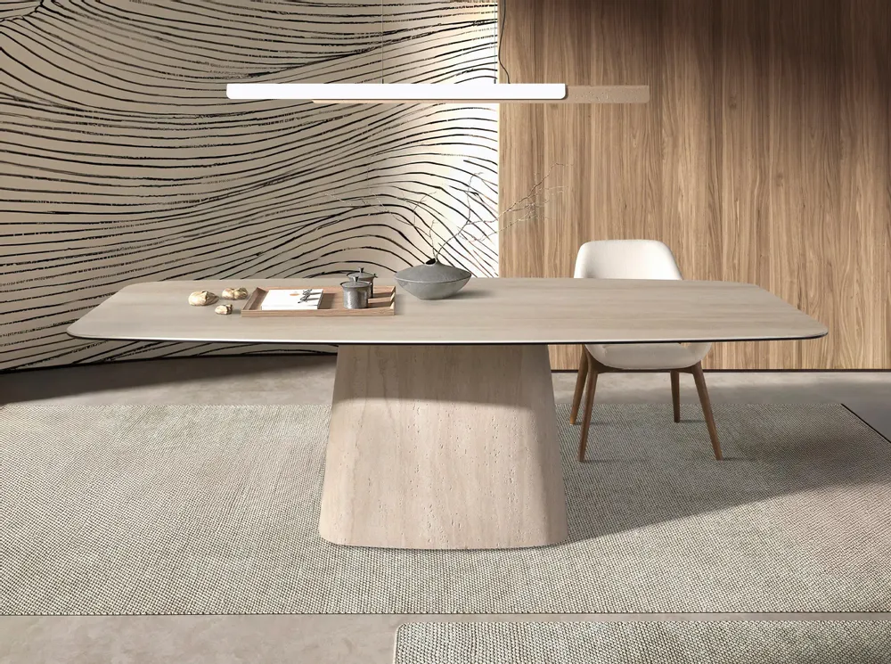 Dining Tables - Oval barrel dining table in porcelain marble - ANGEL CERDÁ