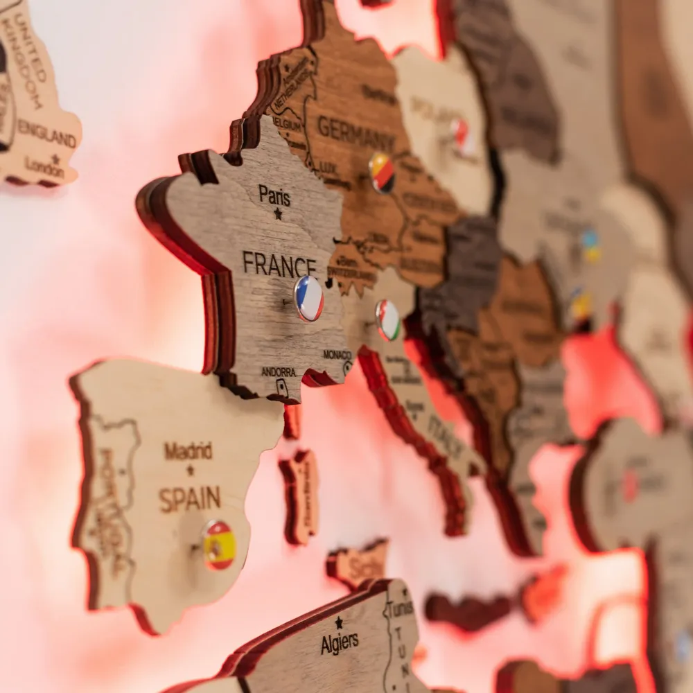 Autres décorations murales - Carte du monde en bois 3D multicolore LED 3.0 - ENJOYTHEWOOD