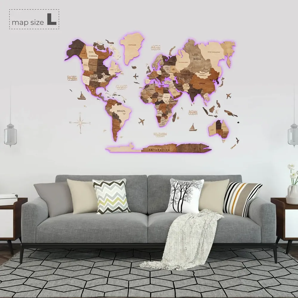 Autres décorations murales - Carte du monde en bois 3D multicolore LED 3.0 - ENJOYTHEWOOD