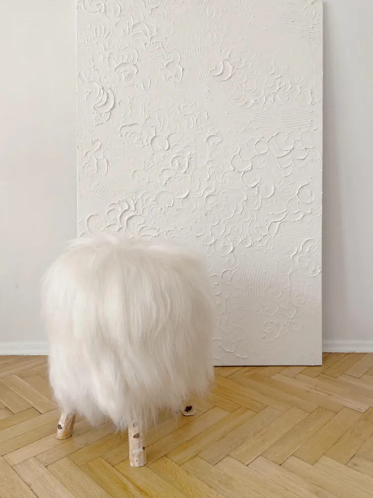 Tabourets - Tabouret en Bois avec Peau de Mouton Naturelle - MELLOW CONCEPT STORE