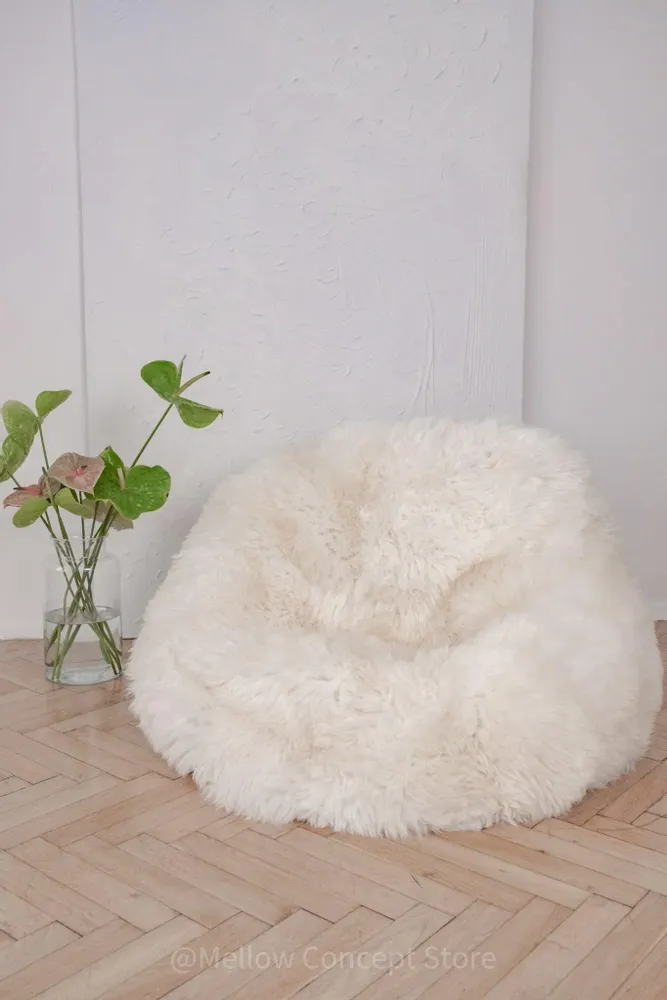 Poufs - Pouf en Peau de Mouton Naturelle – Blanc - MELLOW CONCEPT STORE