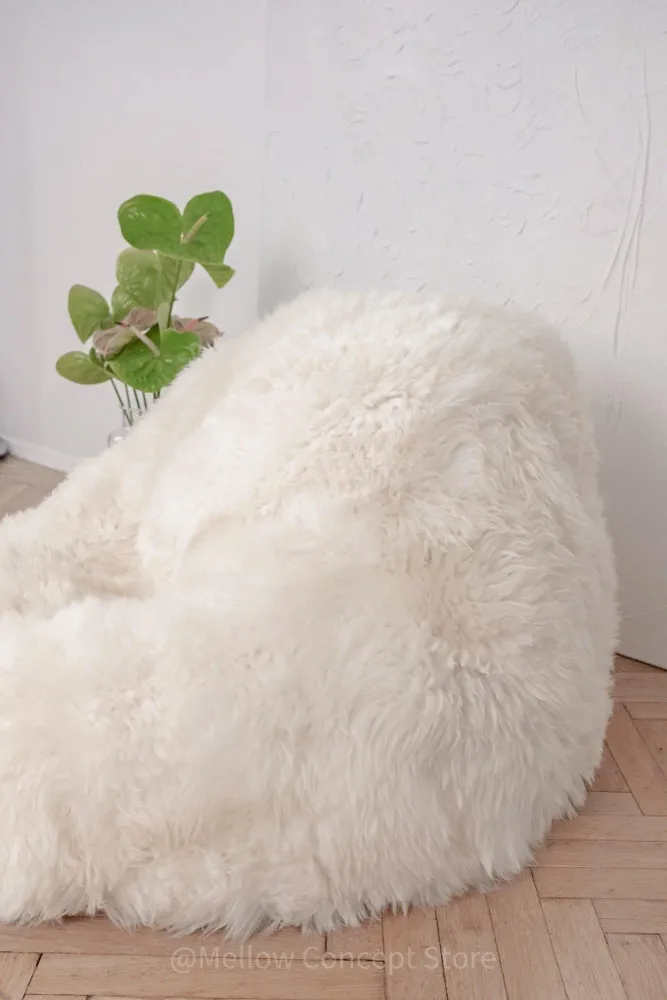 Poufs - Pouf en Peau de Mouton Naturelle – Blanc - MELLOW CONCEPT STORE