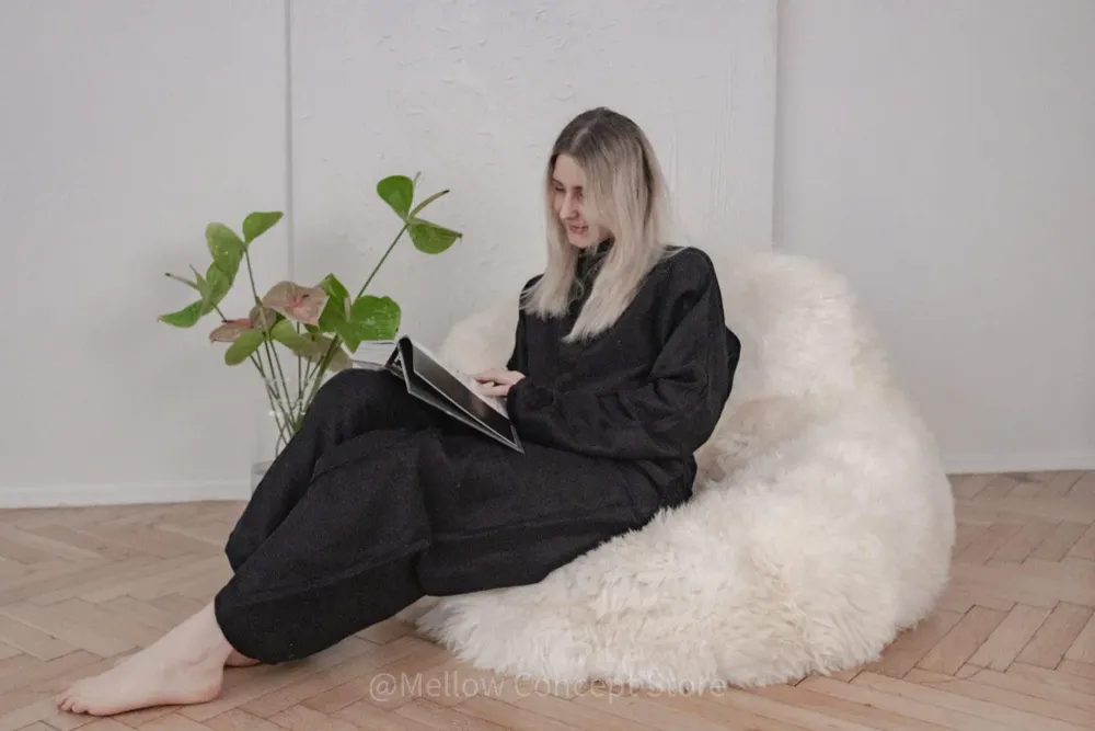 Poufs - Pouf en Peau de Mouton Naturelle – Blanc - MELLOW CONCEPT STORE