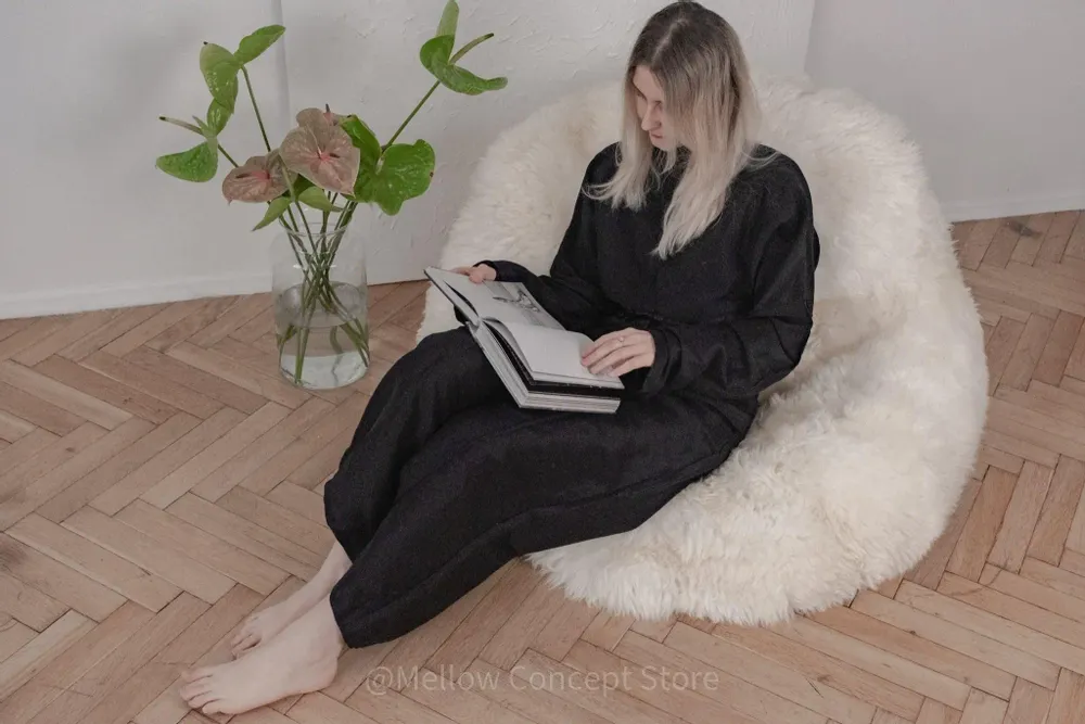 Poufs - Pouf en Peau de Mouton Naturelle – Blanc - MELLOW CONCEPT STORE
