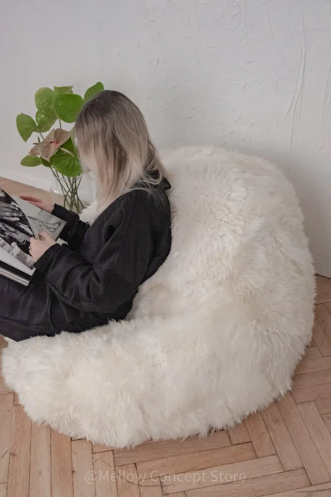 Poufs - Pouf en Peau de Mouton Naturelle – Blanc - MELLOW CONCEPT STORE