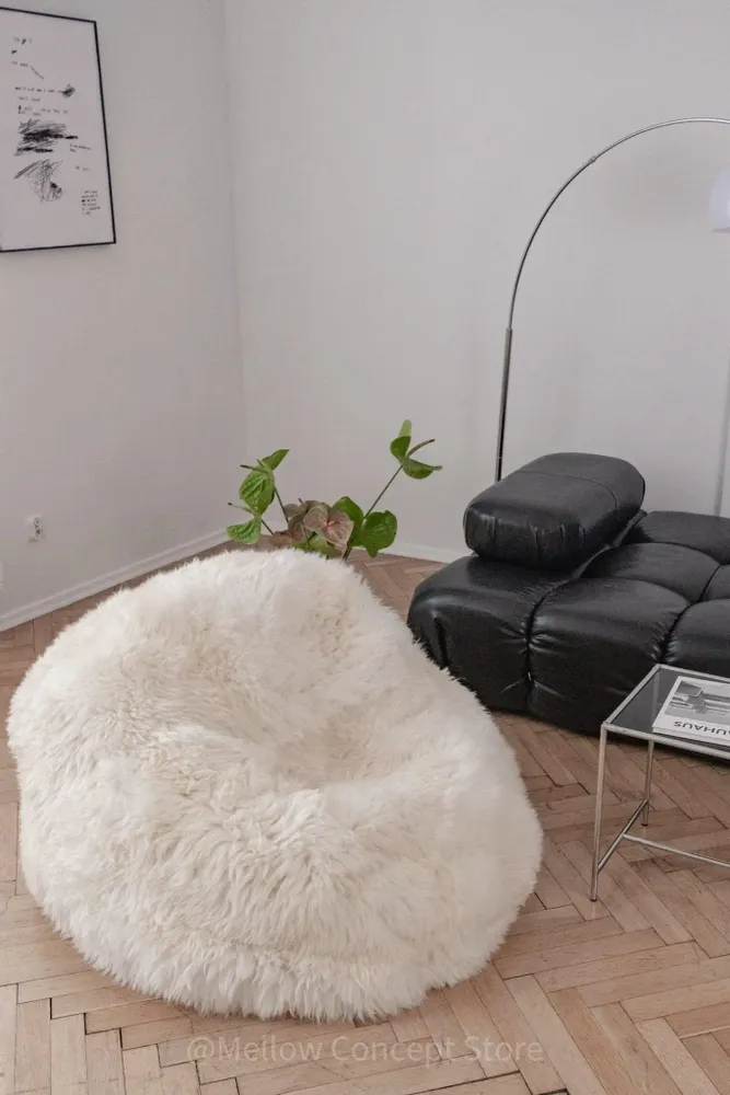 Poufs - Pouf en Peau de Mouton Naturelle – Blanc - MELLOW CONCEPT STORE