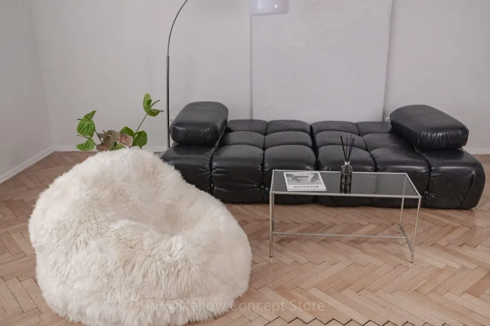 Poufs - Pouf en Peau de Mouton Naturelle – Blanc - MELLOW CONCEPT STORE
