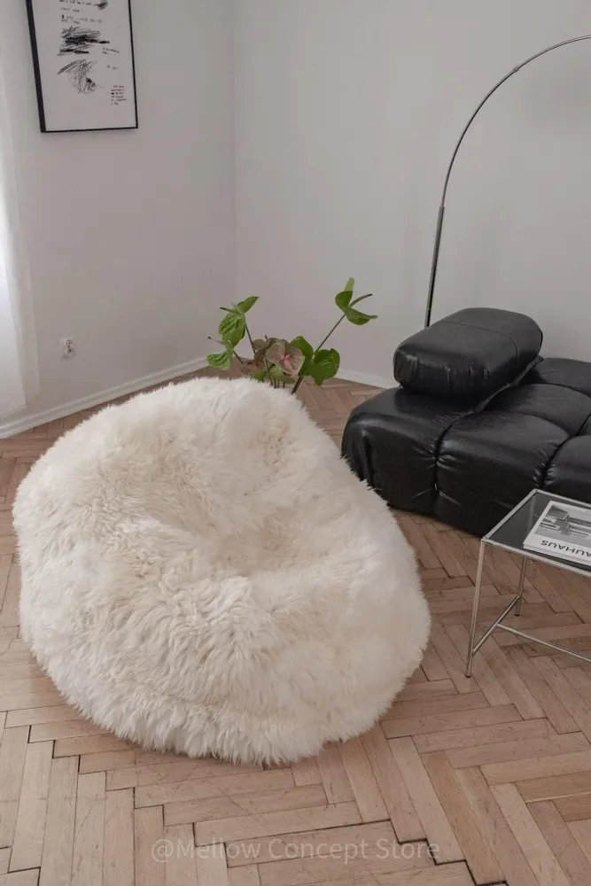 Poufs - Pouf en Peau de Mouton Naturelle – Blanc - MELLOW CONCEPT STORE
