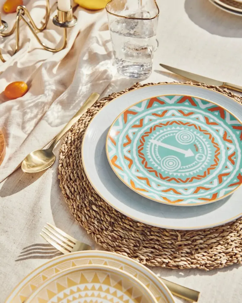 Assiettes de réception - Assiette dessert Weli Lagoon Blue & Orange - MOJJERE