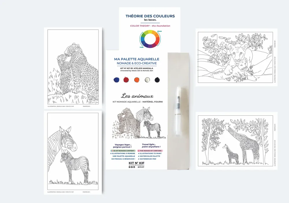 Cadeaux - Kit aquarelle nomade – Les Animaux (tout inclus) | Kit n’ Kif ® - ATELIER MANDALA