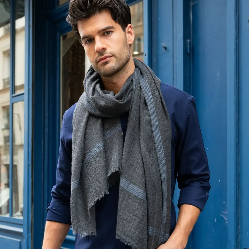 Scarves - INIS MOR gray men's scarf - AV08 PARIS