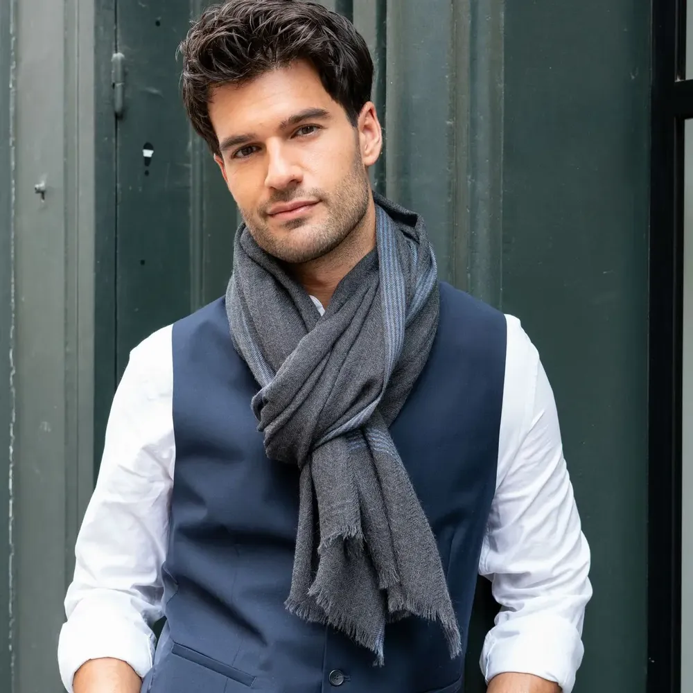 Scarves - INIS MOR gray men's scarf - AV08 PARIS