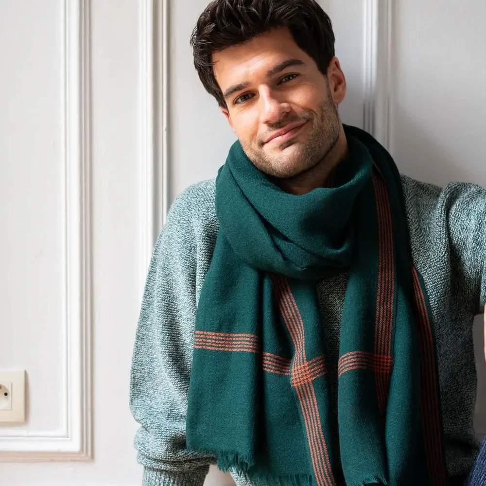 Scarves - Men's dark green wool scarf - AV08 PARIS
