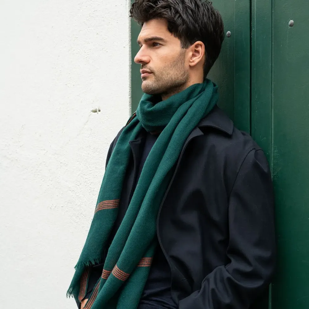 Scarves - Men's dark green wool scarf - AV08 PARIS