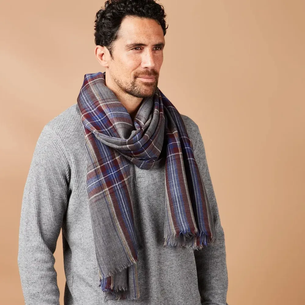 Scarves - Écharpe homme à carreaux gris foncé - AV08 PARIS