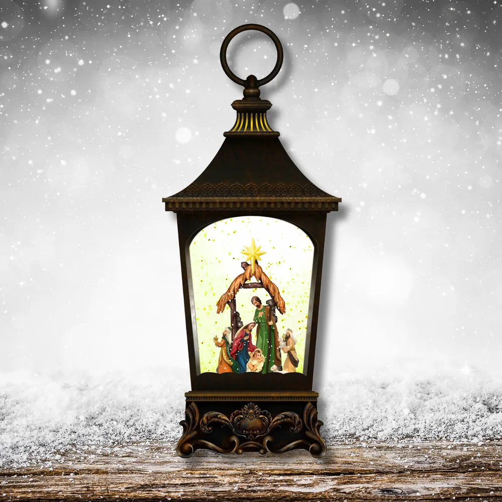 Nativity scenes and santons - Classic LED Nativity Lantern with Glitter, Warm White Light, Timer & DC - BLUE STAR B.V.