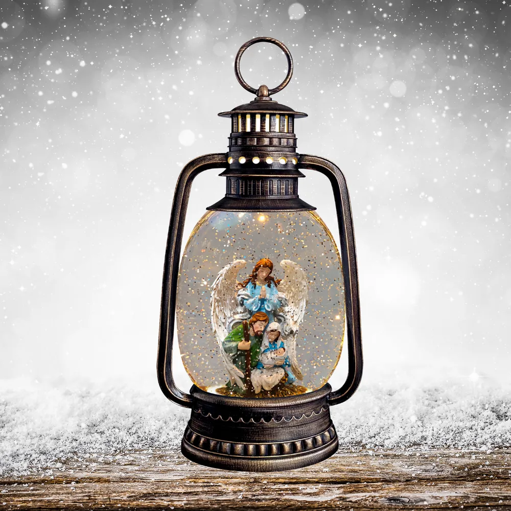 Nativity scenes and santons - Guardian Angel LED Lantern with Music, Warm White Light, Glitter & DC - BLUE STAR B.V.