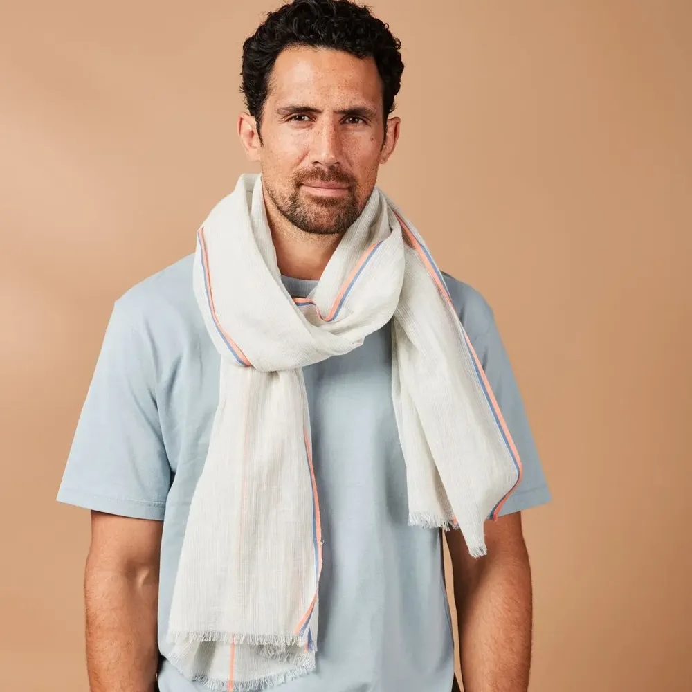 Foulards et écharpes - Chèche homme rayé bleu ciel blanc SIDI KAOUKI - AV08 PARIS