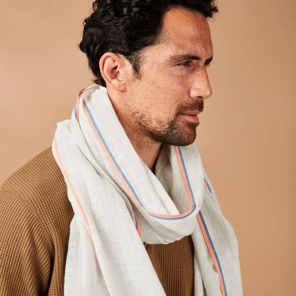 Foulards et écharpes - Chèche homme rayé bleu ciel blanc SIDI KAOUKI - AV08 PARIS