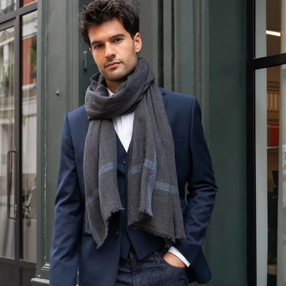 Scarves - INIS MOR gray men's scarf - AV08 PARIS