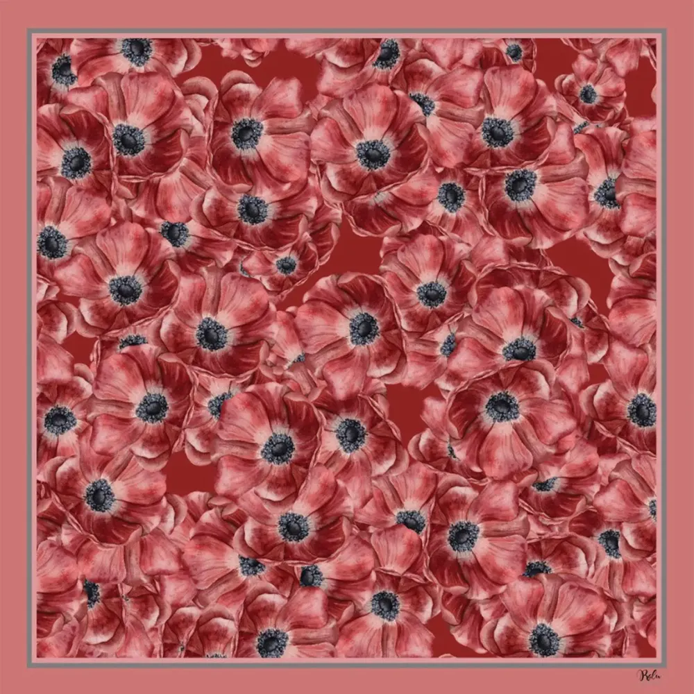 Scarves - Silk Scarf Red Muse 90X90 CM - RALUFINEART