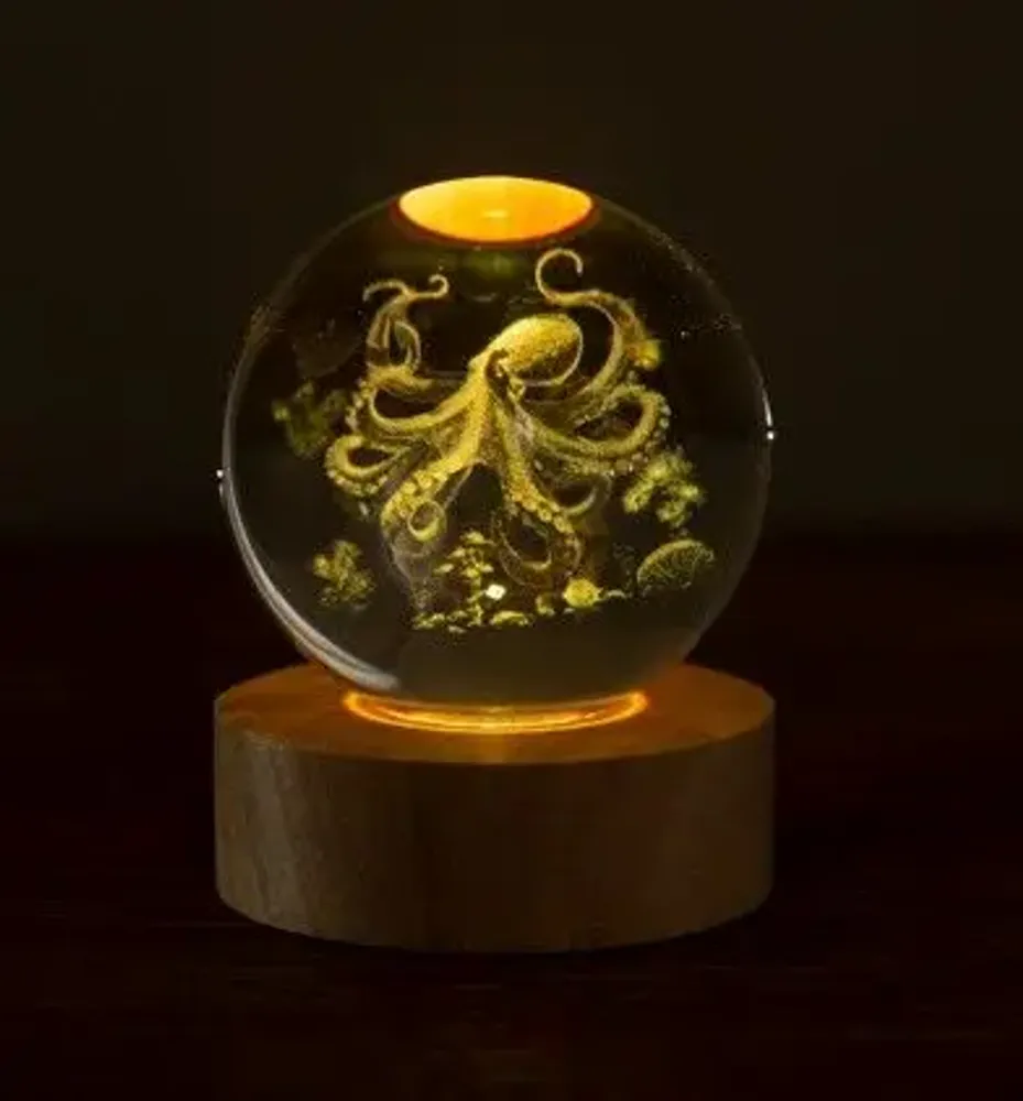 Cadeaux - Veilleuse verre gravée sur base en bois LED avec télécommande. - LIGHT ME UP
