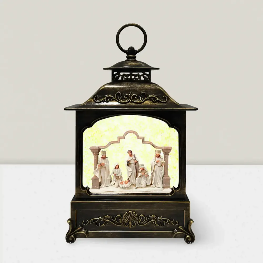 Nativity scenes and santons - LED Nativity Lantern – Elegant White Figurines with Glitter Light - BLUE STAR B.V.