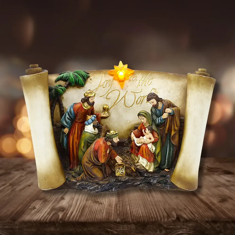 Crèches et santons - Crèche Lumineuse avec Rouleau – Design « Joy to the World » - BLUE STAR B.V.