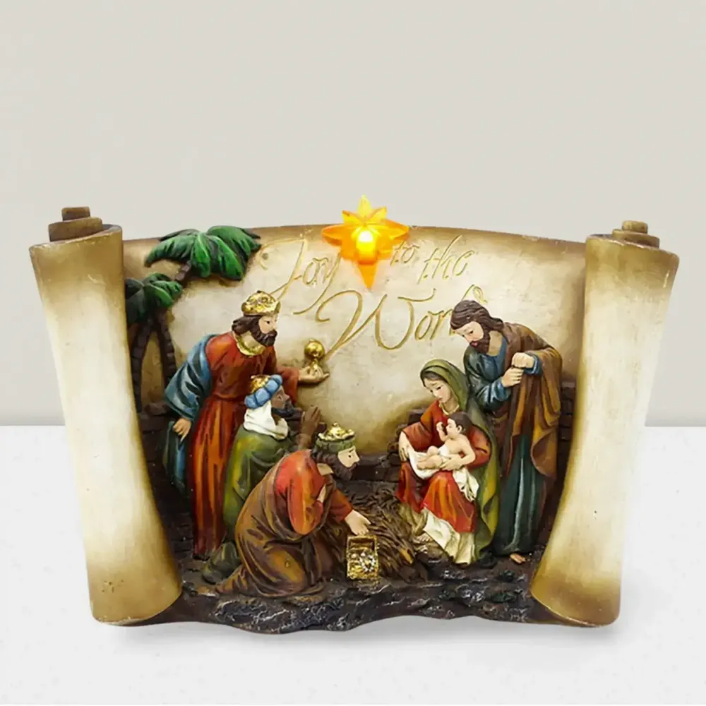 Crèches et santons - Crèche Lumineuse avec Rouleau – Design « Joy to the World » - BLUE STAR B.V.