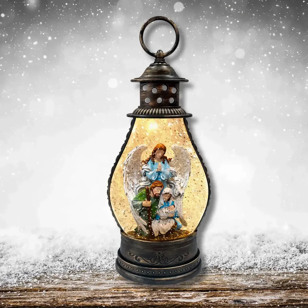 Nativity scenes and santons - LED Nativity Lantern – Angel with Holy Family & Glitter Glow - BLUE STAR B.V.