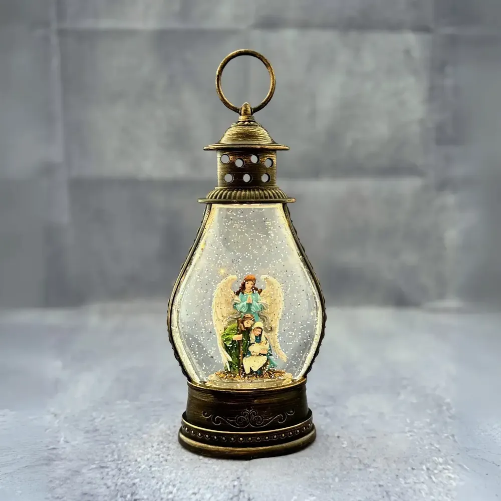 Nativity scenes and santons - LED Nativity Lantern – Angel with Holy Family & Glitter Glow - BLUE STAR B.V.