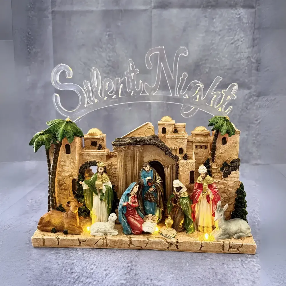 Crèches et santons - Crèche Lumineuse LED – Bâtiments Sable « Silent Night » - BLUE STAR B.V.