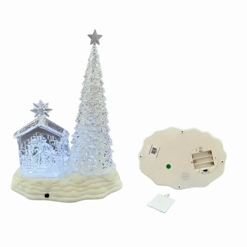 Nativity scenes and santons - LED Musical Nativity Scene with Tree – Crystal Look & Glitter Base - BLUE STAR B.V.